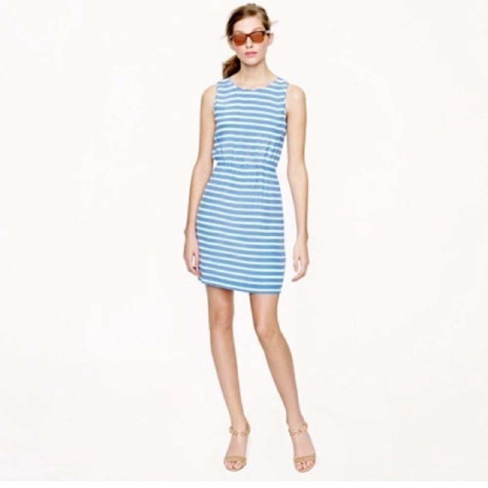J Crew Blue White Striped Sleeveless Sheath Dress Size 8